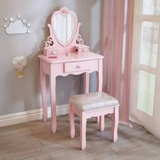 Children's dressing table with mirror Shein Kids Dressing Table With Mirror And Stool