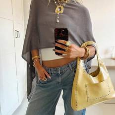 Brown - Women Capes & Ponchos Shein Spring Summer Asymmetrical Ponchos Solid Color Y2K Shawl Batwing Sleeve - Lightweight