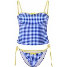 Checkered - Women Bikini Sets Shein Women Plaid Bikini Set Square Neck Spaghetti Strap Crop Tops - Low Rise
