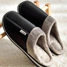 Nike Air Max 95 Slippers & Sandals Shein Men Winter Imitation Leather Warm Fluffy Non-Slip Slippers - Black