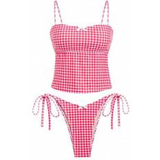 Checkered - Women Bikini Sets Shein Women Plaid Bikini Set Square Neck Spaghetti Strap Crop Tops - Low Rise