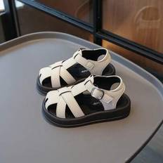 Beige Sandals Shein Girls Toe-Covered Roman Sandals - New Arrivals