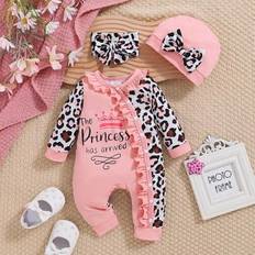Shein Baby Girl Leopard Print Letter Pattern Romper - Autumn/Winter