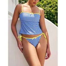 Checkered - Women Bikini Sets Shein Women Plaid Bikini Set Square Neck Spaghetti Strap Crop Tops - Low Rise