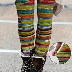 Dam - Multifärgade Leggings Temu Striped High Waist Leggings Casual Skinny Stretchy Tights - For Women's