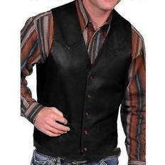 Herr - Konstläder Västar Furtalk Autumn Fashion Cowboy Faux Leather Vest - Black