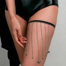 Silver - Women Body Chains Kikidex Party Leg Jewelry Women Body Chain Layered Thigh Chain - D-Silver Tassel