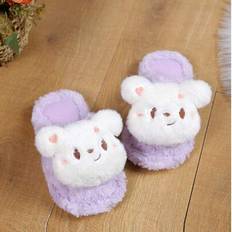 Pink Slippers Shein New Kids Fluffy Cute Cartoon Bear Thermal Slippers - Fluffy