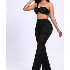 Lace Suits Shein Sexy Vacation One-Shoulder Top High Waist Flare Lace Knit Set - Two Pieces