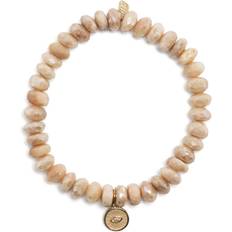 14kt Yellow Gold Evil Eye Beaded Bracelet Moon Stone - Neutrals