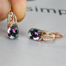 Aqua Blue Zircon Oval Stone Earrings - Multicolor