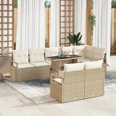 vidaXL Havesofa Sæt Med Opbevaring 9 Pcs Beige Modulsofa