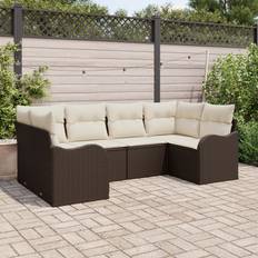 vidaXL Trädgårdsoffset Med Kudde 6 Pcs Brun Poly Rattan Loungeset