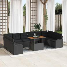 Synthetic Rattan Modular Sofa vidaXL Garden Set Cushion 11 pcs Black 100 x 55 x 73 cm Modular Sofa