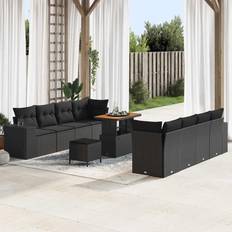 Round Outdoor Lounge Sets vidaXL 11 Piece Garden Sofa Black Poly Rattan Acacia Outdoor Lounge Set, Table incl. 1 Sofas