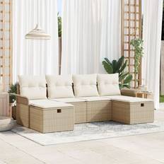 vidaXL 6 Piece Garden Sofa Beige Poly Rattan Outdoor Lounge Set
