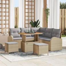 vidaXL Trädgårdsoffset Med Kudde 8 Pcs Beige Poly Rattan Loungeset