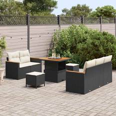 Metal Loungesæt vidaXL 8-Delts Have Sofa Sæt Med Puder Sort Poly Rattan Akacietræ Loungesæt