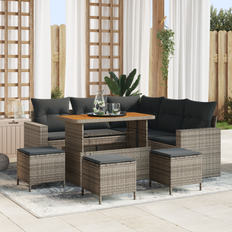 Havemøbler vidaXL Canapés Jardin 9 Pièces Avec Coussins Gris Poly Rattan Acacia Ensemble repas de patio
