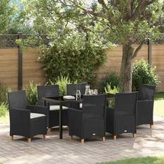vidaXL Have Spisebordssæt 7 Pcs Sort Polyrattan Havemøbelsæt