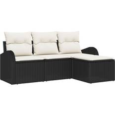 vidaXL Trädgårdsoffset Med Kudde 4 Pcs Svart Vit Loungeset