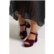 Platform Heels & Pumps Yours Velvet Bow Strap Platform Heels Extra Wide Fit - Burgundy