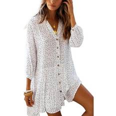 White Swimsuit Cover-Ups & Sarong Wraps Sodial Causal Small Polka Dot Printed Short Beach Dress