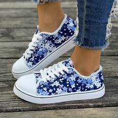 Blue Trainers Temu Pattern Casual Low Top Lace-up Shoes