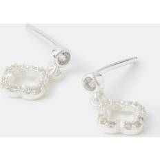 Grey - Women Earrings Accessorize Sterling Silver Diamante Clover Drop Earrings - Grey