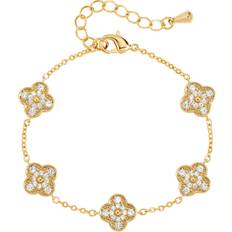 Gold Plated Pave Clover Bracelet - Gold