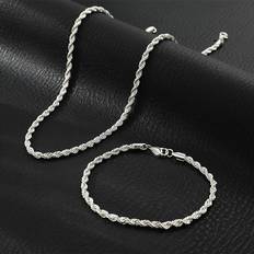 Silver Smyckesset Temu Unisex Hip Hop Style Twisted Rope Chain Necklace Bracelet Set - Silveryy Stainless Steel