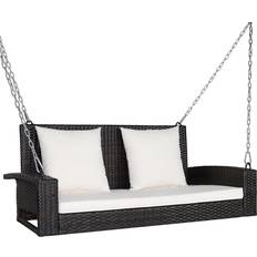 White Canopy Porch Swings ClassicLiving 2-Seat Patio Rattan Porch Swing Bench 51cm H x 120cm W x 56cm D