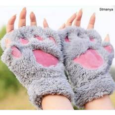Grey - Women Mittens Maxpower New Women Cute Cat Claw Paw Plush Mittens Warm Soft Plush Short - Grey