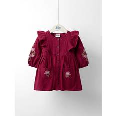 Purple Dresses Children's Clothing JoJo Maman Bébé Cross Stitched Frill Sleeve Button Through Dress - Purple