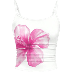 Shoulder Straps Tank Tops Children's Clothing Shein Tween Girls' Fitted Casual Sports Camisole Basics Flower Tank Top White