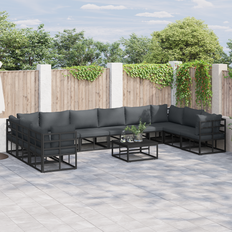 Aluminium Modular Sofa vidaXL Garden Set 11 pcs Black 70 x 70 x 32 cm Aluminium Modular Sofa