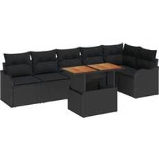 Metal Loungesæt vidaXL 7 Stykker Havemøbel Sæt Med Hynder Sort Loungesæt, borde inkl. 1 sofaer
