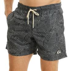 Mens Leaf Print Swim Shorts - Navy Blue