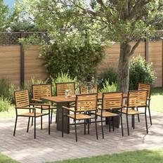 Brown - Plastic Patio Dining Sets vidaXL Garden 9 Pcs Black Brown 190 x 80 x 75 cm Patio Dining Set