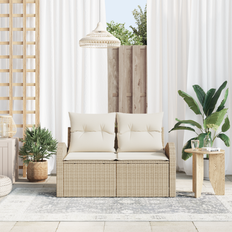 vidaXL 2-Seater Garden Beige Poly Rattan Outdoor Sofa