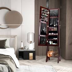Costway Full Length Mirror Freestanding Jewellery Organiser LED