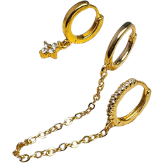 Shein 3 Pcs Hoop Stud Earrings Set, Dainty Small Hoop Earrings Set Multiple Piercing Cute CZ Flower Huggie Stud Earring 14K Gold Lightweight Hypoallergenic Cartilage Earrings Jewelry For Women