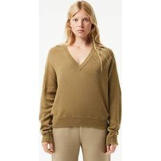 Lacoste Women Jumpers Lacoste Relaxed Fit Carded Wool Moss Stitch Sweater - Brown