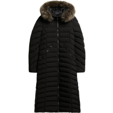 Black Coats Superdry Longline Faux Fur Hooded Puffer Jacket - Black