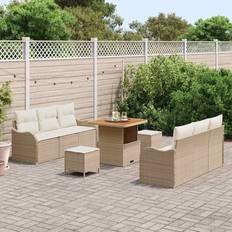 vidaXL 9 Piece Garden Sofa Beige Poly Rattan Outdoor Lounge Set