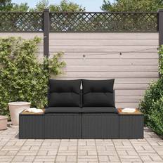 Synthetic Rattan Modular Sofa vidaXL 2-Seater Garden with Storage Cushions Black Poly Rattan Modular Sofa