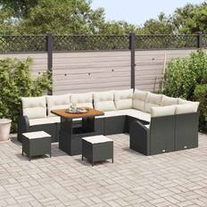 vidaXL 12 Dels Have Sofa Sæt Med Puder Sort Poly Rattan Akacietræ Loungesæt