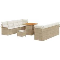 Havemøbler vidaXL Havesofa Sæt Højdejusterbar 11 pcs Beige Polyrattan Loungesæt, 1 borde inkl. 2 stole