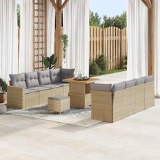 Havemøbler vidaXL Havesofa Sæt Højdejusterbar 11 pcs Beige Polyrattan Loungesæt