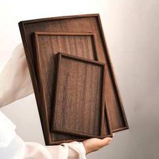 Shein Brown Wooden Rectangular Round Serving Tray
